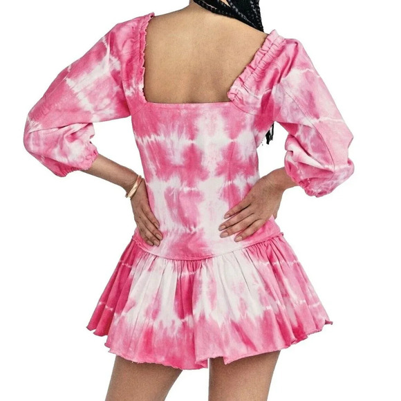 LoveShackFancy Sonoma Stretch Cotton Chai Tie Dye Mini Shift Dress Size … - Picture 3 of 13